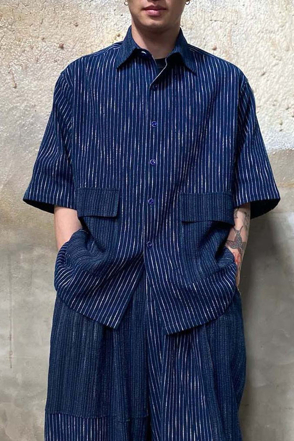 AVIVA JIFEI XUE Blue Striped Patchwork Shirt S22-OSSS